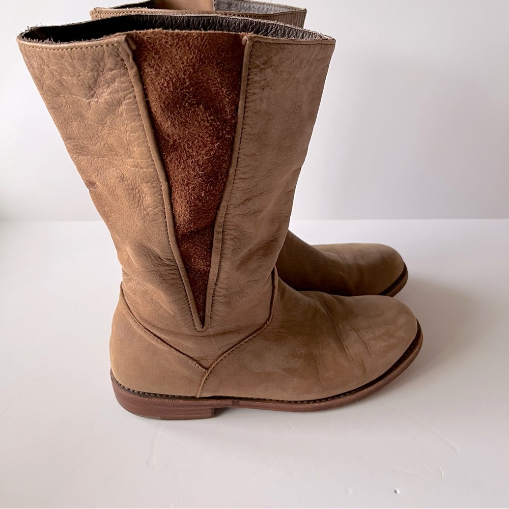 Anouk Handmade Nubuck Leather Calf High Boots Size 8.5